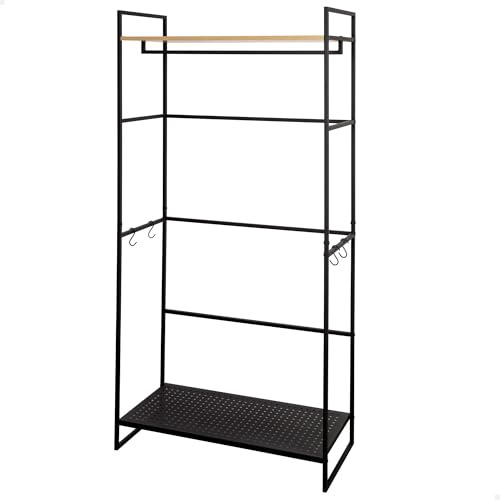 AKTIVE Max Home Armario abierto, 83x39x167 cm, Con perchero, estante, zapatero y ganchos laterales extraíbles, De acero y madera, Máx. 24 kg, Vestidor, Armarios dormitorio, Organizador ropa (18438)