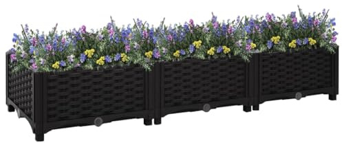 Higsose Fioriera rialzata per terrazze, 120 x 40 x 23 cm, in polipropilene, aiuola per piante e piante, colore: nero