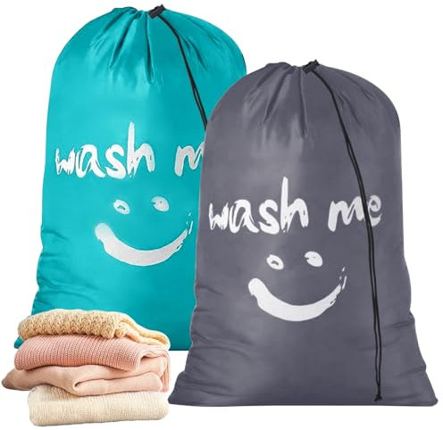 Sacco per la biancheria, da viaggio, 2 pezzi, grande, per la biancheria, da viaggio, con chiusura a cordoncino, per viaggi, campeggio, casa, bagno, 61 x 92 cm (grigio, blu)