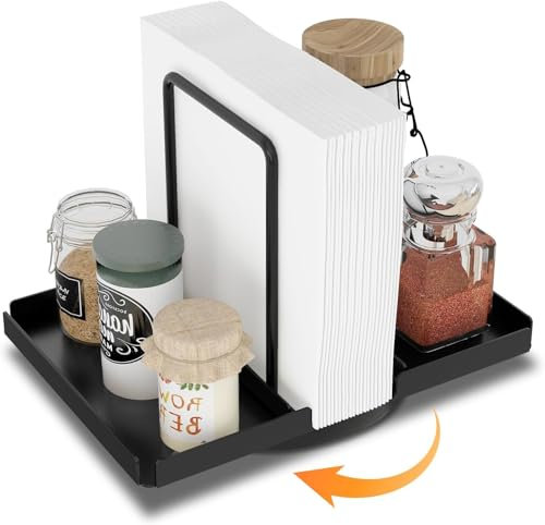 STWWO Servilletero de Mesa Servilletero de Metal Giratorio Negro Soporte Servilletas Verticalde con Caddy para salero y pimentero Dispensador de Servilletas para Decoración de Cocina Comedor Bar