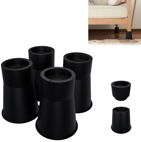 Froadp 8 Stück Betterhöhung & Tischerhöhung Kombi, Stapelbare Möbel Erhöhung für Tisch, Bett, Sofa, Praktische PP-Blöcke als Tischbein Verlängerung & Möbelfüße, Schwarz - Rund, 12+6.5cm Hoch