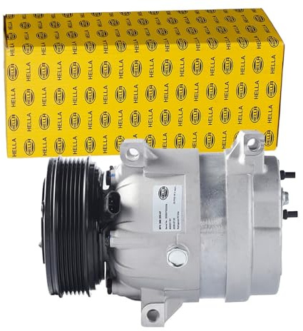 HELLA 8FK 366 200-671 Compresor, aire acondicionado - V5 - 12V - R 134 a - PAG 46 - 180ml - con acoplamiento magnético/con junta tórica/con aceite de compresor PAG