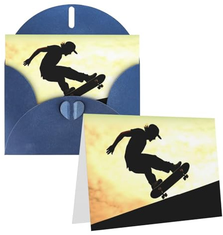 Tomma gratulationskort 10 cm x 15 cm med kuvert, skateboard tackkort blå kort för alla tillfällen födelsedag examen årsdagar