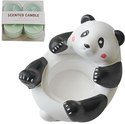 Tealight Colorate,Tealight Profumate - Portatealight con statua di panda con 4 tealight profumate | Simpatico supporto in gesso per artigianato, supporto per candela a lume di tè per centrotavola, dec