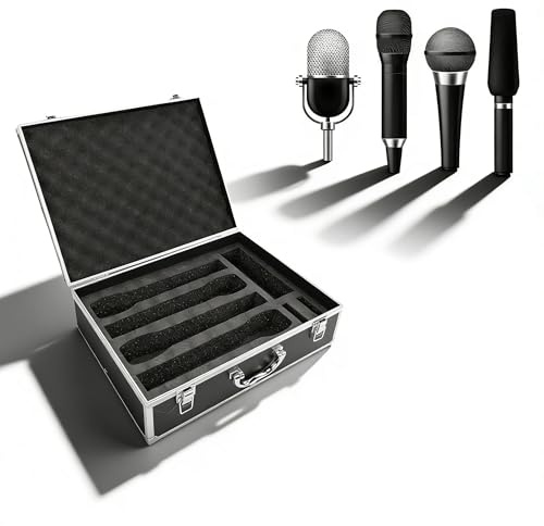Sxhlseller Wireless Microphone Case, Aluminum Alloy Hard Shell Protective Carrying Case with Customizable Foam for 4 Mics, Transmitters, Receivers and Accessories