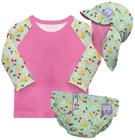 Bambino Mio, Set da nuoto per bambini piccoli riutilizzabili con protezione UPF 40+ (6 a 12 mesi & FRUTTA SUCCOSA) | Include: 1 pannolino da bagno, 1 maglietta da bagno, 1 cuffia