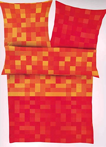 Ibena Mako Satin Bettwäsche 155x200cm 2 TLG. Brazilian Nights Karos Orange Rot