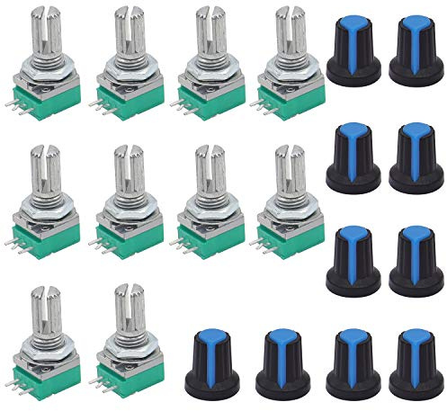 TWTADE 10Pcs Single Linear Rotary Seal Amplifier Potentiometers Type 10k Ohm Knurled Shaft 3Pin RK097N-3-10K