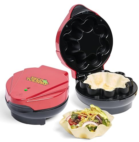 Nostalgia Taco Tuesday Tortilla Bowl Maker For Baked Taco Bowls, Tostadas, Salads, Dips, Appetizers, and Desserts, 8 to 10 Inch Tortillas, Red