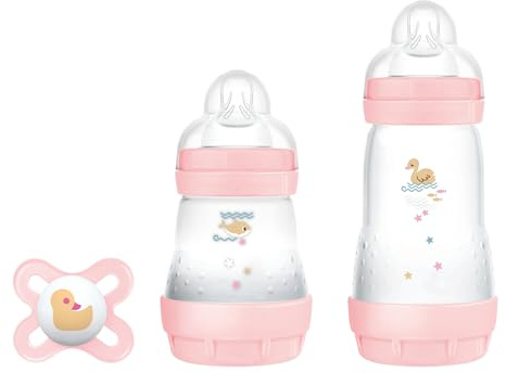MAM Biberon Set Neonato con 2 biberon anticolica Easy Start 130 ml e 260 ml e Ciuccio Original Start, Riduce bolle d'aria e il rischio di coliche, Accessori neonati con tettarella in silicone, Rosa