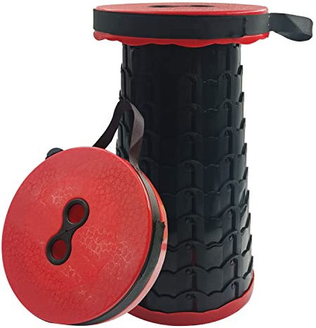 Desconocido Telescópico Taburete Plegable Camping Portátil, Plegable Taburete Retráctil para Exteriores, Camping, Pesca, Barbacoa, Interior y Cocina - Color Rojo