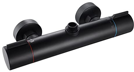 Dnkelar Mitigeur Thermostatique Douche,Robinet de Douche,avec 38°C Bouton de sécurité,et Contrôle de Température ConstantChromé, Argent Métallique (Noir)