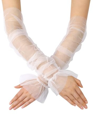 GRYUIRY Transparente Tüllhandschuhe für Damen, lange fingerlose Handschuhe für Damen, Braut-Netz-Handschuhe, 20er-Jahre, Opernparty, Hallowma, Tanzhandschuhe, Elfenbein, Einheitsgröße
