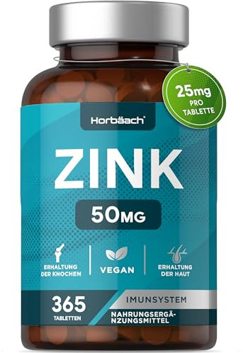 Zink Tabletten Hochdosiert | 365 Vegane Tabletten - Bis Zu 1 Jahr Vorrat | Zinc Supplement | Immunsystem Booster für Männer und Frauen | von Horbaach