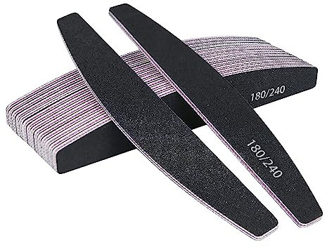 URAQT Limas de Uñas Profesionales 16 pcs, Lima Uñas Gel 180/240, Limas para Uñas de Doble Cara Set Gel Acrílico Limas, Herramientas de Cuidado de Mascotas para Uso Doméstico y Salón (Arqueado-Negro)