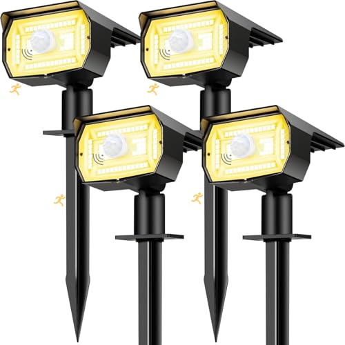 nipify 4 Paquete Luces Solares LED Exterior Jardin, Focos LED Exterior Solares con Sensor de Movimiento,Luz Solar Exterior Potente para Exterior Jardin Caminos, Patio