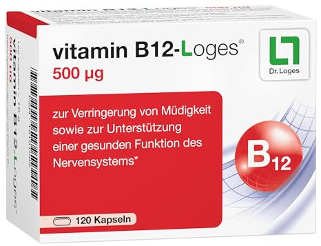 vitamin B12-Loges® 500 ug - 120 Kapseln - Hochdosiertes Hydroxo-Cobalamin - Zum Diätmanagement bei gestörter Vitamin B12-Aufnahme - mit Depot-Effekt - ohne Titandioxid