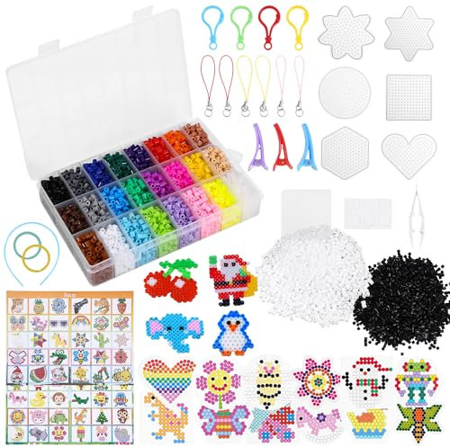Yulado Bügelperlen Set Für Kinder, 7300 Stück Steckperlen maxi set ab 3 jahre Mädchen Jungen, mit Aufbewahrungsbox, Bügelperlen Platten, DIY Gestalten von Schmuck, Deko, 3d Geschenk Bastelideen