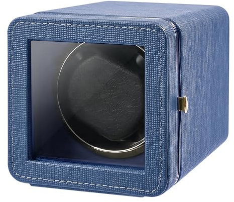 Kalawen Remontoir automatique pour montres automatiques - Câble de charge USB - Boîtier de montre en cuir synthétique avec moteur silencieux, bleu, Élégant
