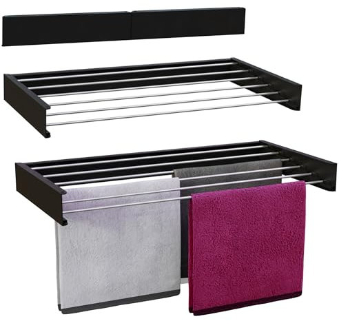 Vonia Stendibiancheria da parete - in alluminio di alta qualità - lunghezza - montaggio a parete - stendibiancheria pieghevole (Nero, 100 x 50 cm)