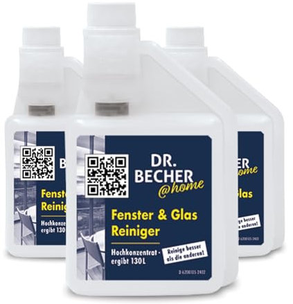 DR.BECHER @home Detergente per finestre e vetri – soluzione potente per finestre e superfici in vetro senza aloni – Rimuove lo sporco di olio, grasso, nicotina e fuliggine 3 x 500 ml