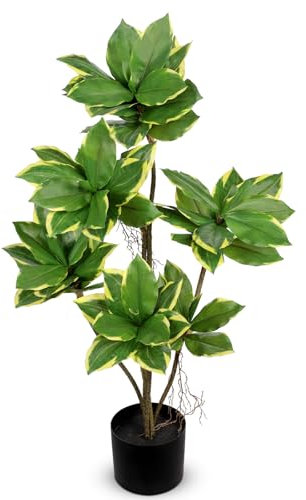 Oairse Artificial Tree Indoors 90cm Faux Agave Plant Fake Tropical Yucca Palm Tree with 6 Heads in Pot Fake Dracaena Plants Tree for Home Decor Modern Office House Decoration Housewarming Gift