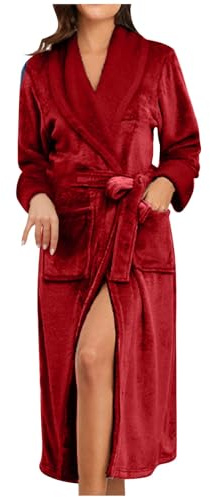 Peignoir en Velours Femme Robe De Chambre Polaire Femme Chaud Épais Long Flanelle Peignoirs De Bain Pour Femmes Hiver Longue Pyjama avec Ceintures Vêtements de Nuit avec Poches Doux Confortables