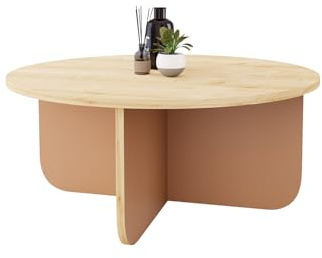 80cm Round Coffee Table, Modern Living Room Accent Table with Storage Shelf, Minimalist Wooden Design, Durable Scratch-Resistant Finish, Perfect for Apartments & Elegant Space (Oak & Terracotta, Beca)