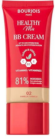Bourjois Healthy Mix, 02 Vanilla, BB Cream, Copertura e idratazione per tutto il giorno, Vitamina C, E e B5, Formula vegana e clean, 30 ml