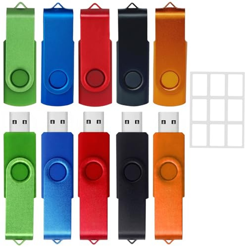 16 GB USB-minne set med 10 Flash Drive USB 2.0 svängbara minnen | USB-minne 16 GB Plug and Play-lagringsskiva, med LED-ljus, för PC, bärbar dator, bilradio, TV etc. (5 färger)