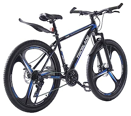 LSBIKE Mountain Bike 27.5In 3 Spoke Wheels Bicycle 21 Speed Drivetrain Bike Mountain bicycle for Adult Men Dual Suspension Hardtail Bicycle Women Sport Cycling Bike, Black Blue