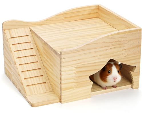 Covzoe Guinea Pig Hideout, Large Hamster Wood House Castle with Stairs and Window, No Assembly Required, Small Animal Bed Hut Habitats, Ideal for Chinchillas Dwarf Mice Gerbils