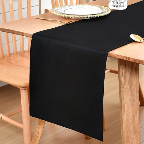 Inmerget Table Runner Solid Polyester 32x92 cm (12x36 inches), Farmhouse Runner for Coffee Table, Dresser, Living Room, Bedroom and Party Decor (Black)