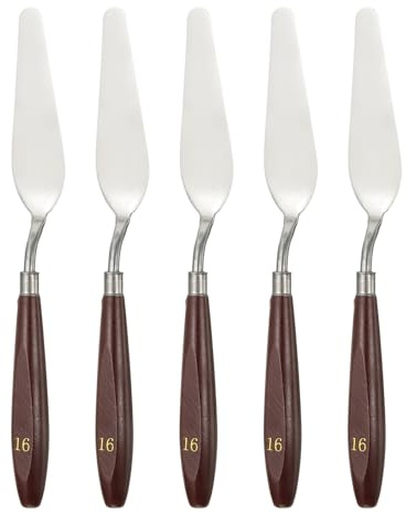 sourcing map 5pcs Palette Knife Painting Tool 3.74 x 1.1 Stainless Steel Art Spatula Pallet Knives Scrapers Tools with Beech Wood Handle for Acrylic Oil Canvas Mixing Spreading, Red/Silver