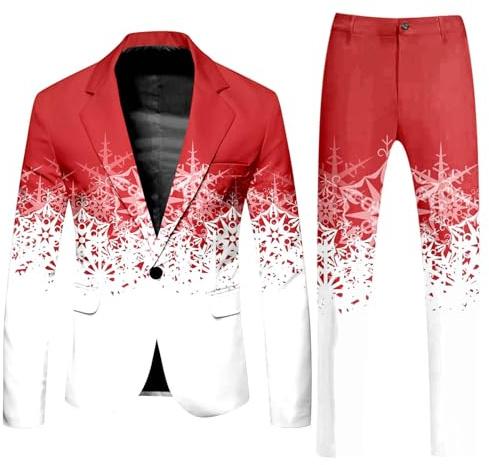 Costume de Noël 2 pièces pour homme - Coupe ajustée - Moderne - Confortable et doux - Blazer d'affaires 2 pièces - Veste et pantalon - Classique - Ensembles de fête de Noël, P blanc., XL