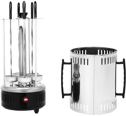 Vertikaler Elektrogrill, Vertikaler Rotisserie-Grill, Elektrische Drehgrillmaschine,mit 5 Schaschlikspieße,5 Fettauffangschalen, für Kebabs, Shawarma, Rotisserie,20x37.5CM