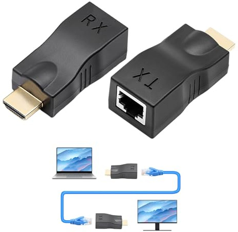 Adaptateur RJ45 HDMI, 2 pièces Convertisseur HDMI Réseau, Convertisseur HD MI Ethernet, Distance d'Application Jusqu'à 30 m, Ne Prend pour Pas en Charge Le Protocole HDCP, pour Hôtel, Conférence.