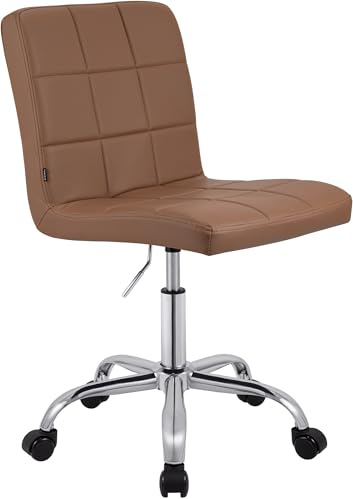 CLP Taburete de Trabajo Ajustable en Altura con Respaldo y Ruedas Darfield, Silla ergonómica giratoria 360°, soporta hasta 150 kg, Color:marrón Claro, Material:Cuero Sintetico