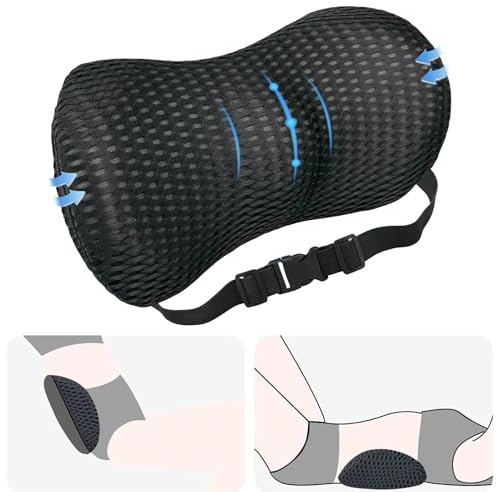 KINDLUME Cuscino Lombare Sedia Ufficio, Supporto Lombare per Auto Letto, Cuscino per Schiena Ergonomico In Memory Foam, Cinghia Regolabile per Divano, Rete Traspirante 4D, per Divano, Letto e Casa