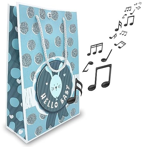 MUSIK-Geschenktüte Baby Geburt für den Jungen, ÖFFNET man die Tasche, erklingt lustiges Babylachen und ein Einschlaflied, GagBag von bentino