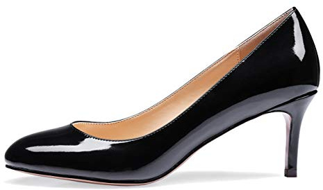 Castamere Femme Moyenne Talon Bout Ronde Aiguille Talon Escarpins 6CM Noir Vernis Chaussures EU 38