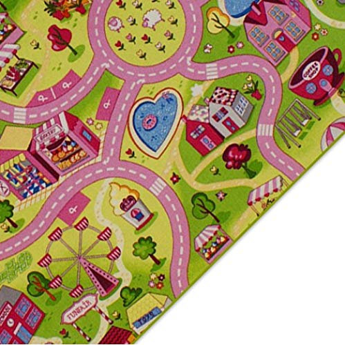 Kinderteppich Spielteppich Straßenteppich Sweet City Rosa Pink Kinderzimmer Häuser Teppich für Mädchen (80 x 120 cm)