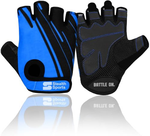Stealth Sports Fitness-Handschuhe, Gewichtheber-Handschuhe für Damen und Herren, rutschfeste, Gepolsterte Trainingshandschuhe, Radfahren, Sporthandschuhe,PX3(Blau,L)
