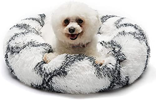 Sedefen Hundebett Rund Plüsch Flauschige Hundekissen Hundesofa Katzenbett,Waschbar rutschfest,Haustier Hundebett für Hunde und Katzen,Schwarz Weiß,Durchmesser 50cm