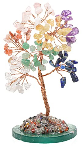 Halukakah Cristal Árbol Rico Feng Shui Cuarzo Chakra Auténtico Piedras Preciosas Árbol de la Vida Envuelto a Mano Cobre Ramas de Alambre Ágata Base Cuenco de Canto Bendecido 15cm Alto