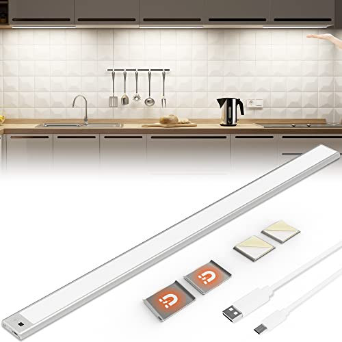 SOAIY 60cm Luce LED Sottopensile con Sensore Movimento a Mano,Barra Luminosa Ricaricabile USB 4500mAh 3Colori Dimmerabile,LED Magnetica Funzione Memoria Senza Fili per Cucina,Armadio,Bagno