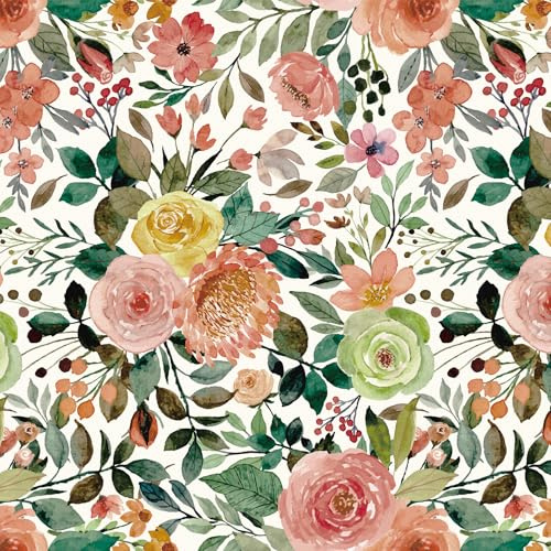 Floral Pattern Self-Adhesive Contact Paper, Oil and Water Resistant Drawer Liner Wallpaper for Dresser, Kitchen Cabinets, Dollhouse Walls, Arts & Crafts Decal (118.1 x 17.3, White Camellia)