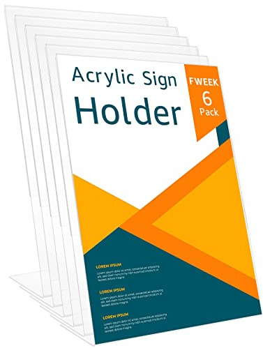 FWEEK 6PCS A4 Menu Holder A4 Acrylic Sign Holder Clear Display Stand, L-Shape Plastic Clear Display Counter Poster Picture Holder for Restaurant Store Bar Company