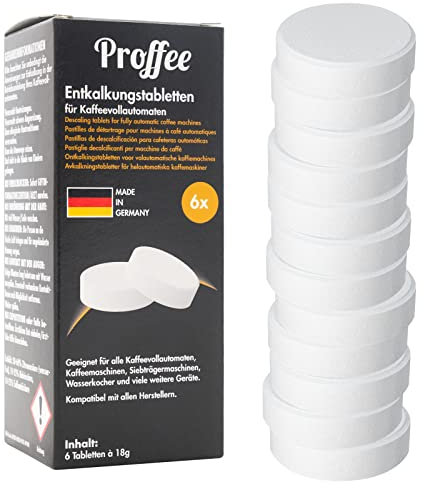 Proffee Entkalkungstabletten | 2 x 6 Tabs | Universal-Entkalker für Kaffeevollautomaten, Espresso- und Filterkaffeemaschinen, Wasser- & Teekocher | Made in Germany