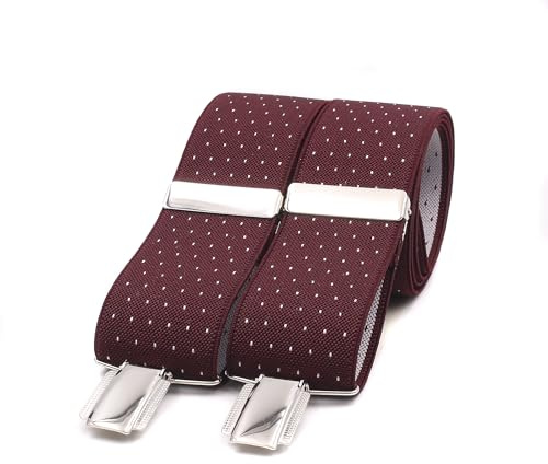 El mono con pajarita Tirantes Hombre Hechos a mano en España. Tirantes para pantalones hombre | 3 Pinzas extrafuertes | Color Burdeos y lunares blancos. (Burdeos blanco)